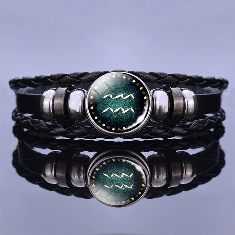 12 Zodiac Signs Constellation Charm Bracelet Men Women Fashion Multilayer Weave Leather Bracelet & Bangle Birthday Gifts